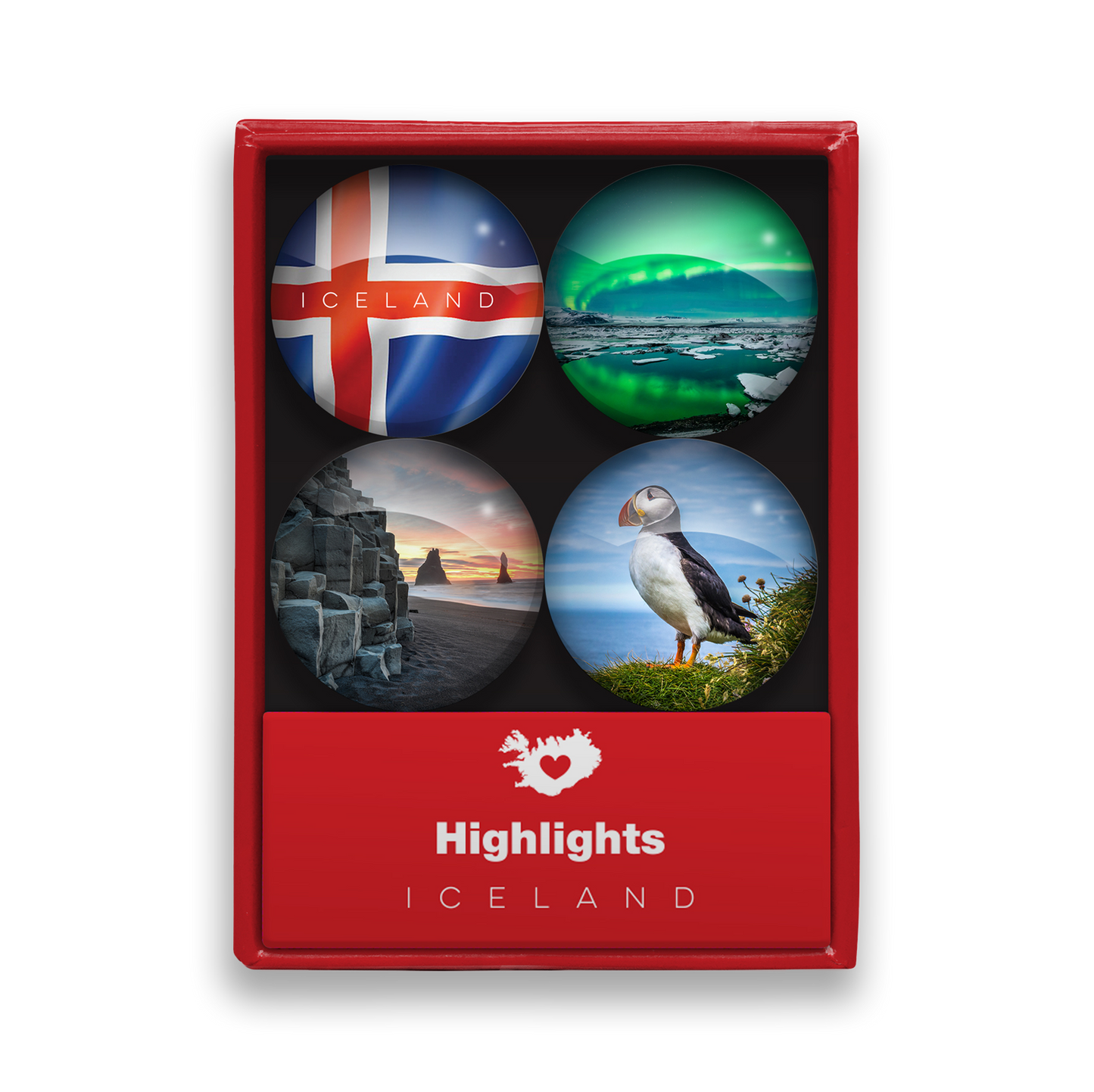 Glerseglar 4 í pk. Ísland/norðurljós/reynisfjara/lundi - ÚRVAL *